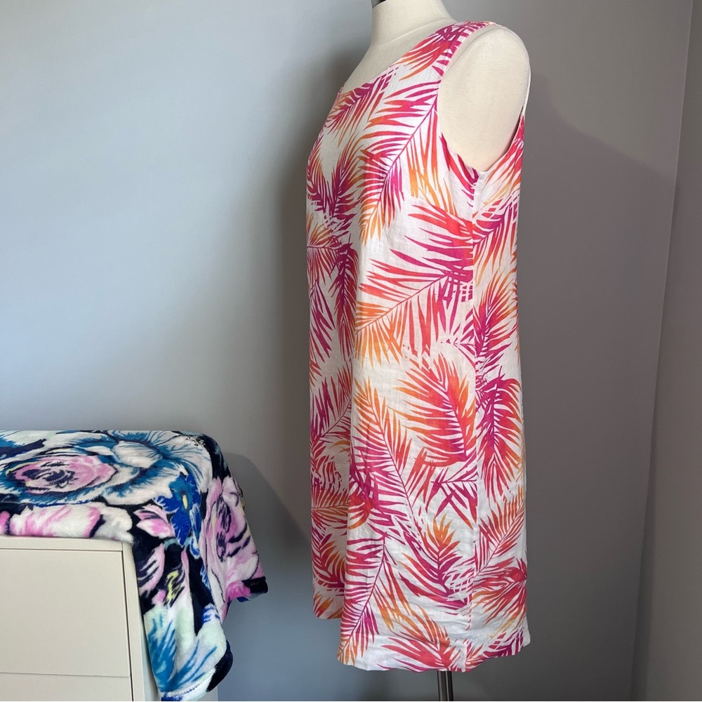 J. Jill 12 Pink Orange Tropical Linen Sleeveless Shift Dress - Picture 10 of 17